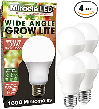 MiracleLED 604612 Full Spectrum Wide Angle Grow Light, 4-Pack, Full Spectrum Replace 100W