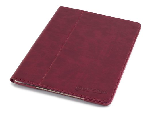 Thin Apple iPad Air 2 Case - Devicewear Ridge -Slim Red Vegan Leather Case with Six Position Flip Stand and On/Off Switch