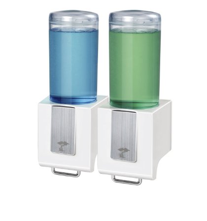 Deluxe Shampoo and Soap Dispensers by ToiletTree Products. Backed with a 5 year replacement warranty. (White, Double)