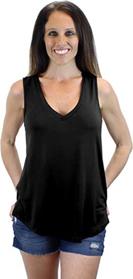 Ms Lovely Women's V-Neck Racerback Tank Top Loose and Long T-Shirt