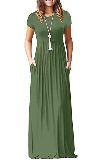 Viishow Women's Short Sleeve Loose Plain Maxi Dresses Casual Long Dresses with Pockets