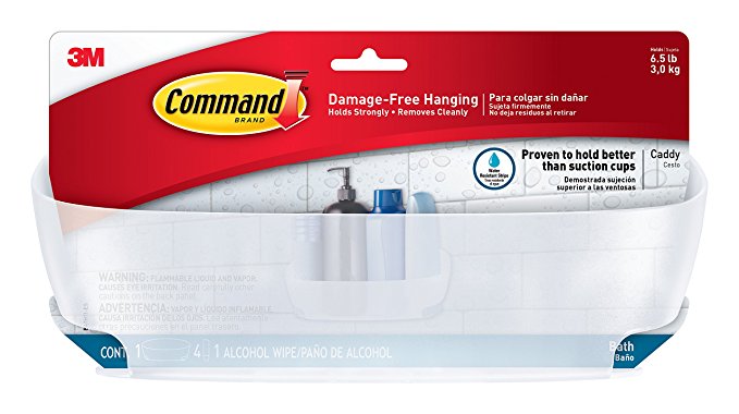 Command BATH11-EF Shower Caddy with Water-Resistant Strips, Frosted, 1 Caddy 1 Hook 4 Strips 1 Alcohol Wipe