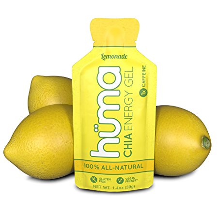 Huma Chia Energy Gel, Lemonade, 12 Gels, 1x Caffeine - Premier Sports Nutrition for Endurance Exercise