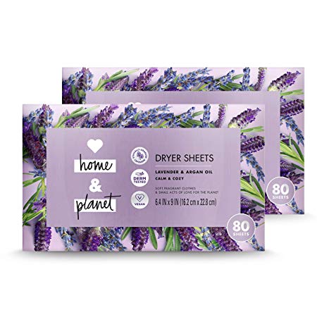 Love Home and Planet Dryer Sheets Lavender & Argan Oil 80 Count (Pack of 2)