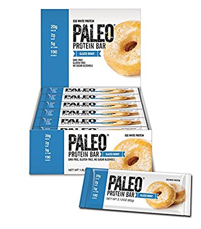 Paleo Protein Bar® (Glazed Donut) 12 Bars (20g Egg White Protein) 5 Net Carbs (Organic Prebiotics / Probiotics)