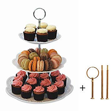 Sophia Interchangeable 2 or 3 Tier Cake Cupcake Dessert Display Stand - Serving Platter Includes Silver and Gold Hardware