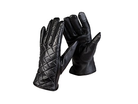 Dwellbee Women's Leather Quilted Stitch Winter Gloves