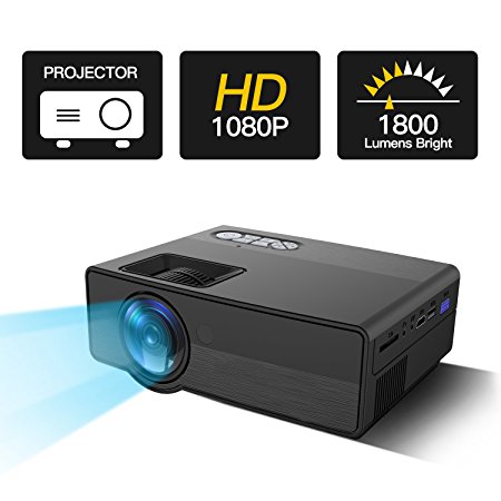 TryAce 1800Lumens Mini Projector Multimedia Home Theater Video Projector Support 1080P HDMI USB SD Card VGA AV for Home Cinema Entertainment Games TV Laptop Home Theater -Black