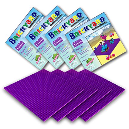 Purple Baseplates, 10 x 10 Inches Large Thick Base Plates for Building Bricks by Brickyard Building Blocks, Perfect for Activity Table or Displaying Compatible Construction Toys (4-Pack, Purple)