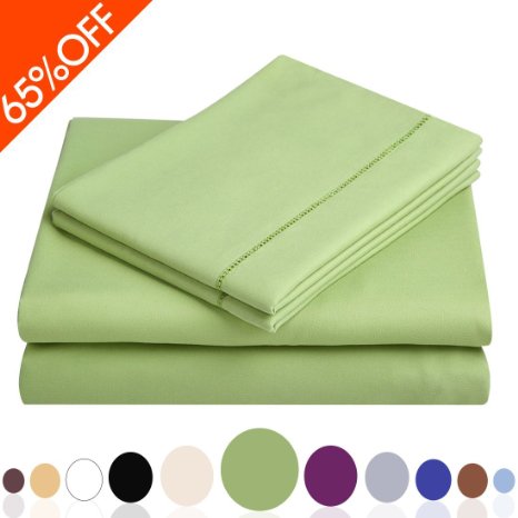 Balichun Luxurious Bed Sheet Set-Highest Quality Hypoallergenic Microfiber 1800 Bedding Super Soft 4-Piece Sheets with 18" Deep Pocket Fitted Sheet Twin/Full/Queen/King/Cal King Size(Green,Queen)