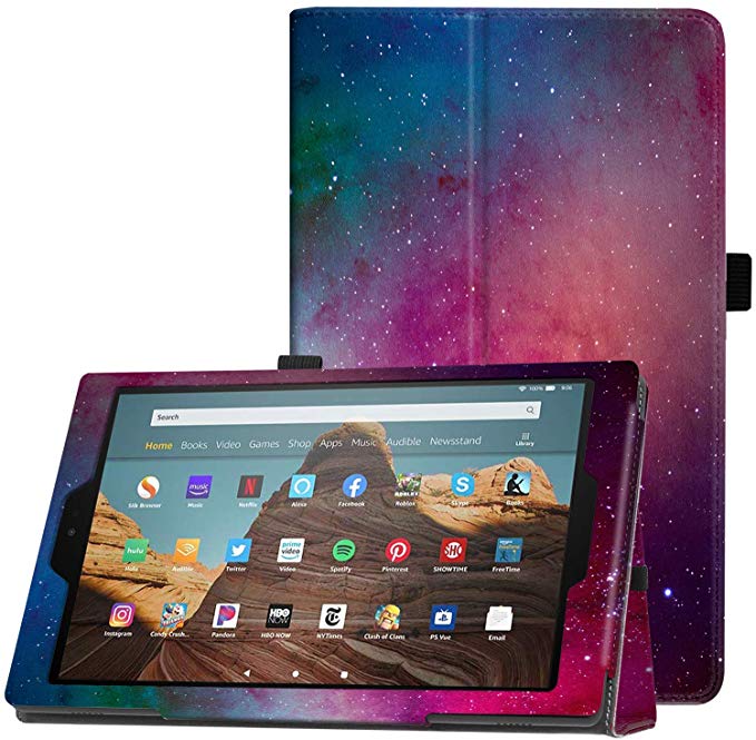 Famavala Folio Case Cover Compatible with 10.1" All-New Amazon Fire HD 10 Tablet (7th / 9th Generation, 2017/2019 Release) (Pinkaxy)