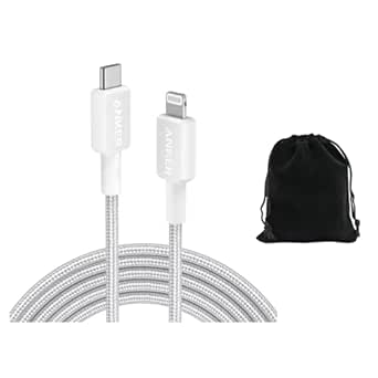 Anker 10' Braided Lightning to USB-C Fast Charging Cable, Durable and Compatible with iPhone, iPad, and Lightning Devices, White, Includes Travel Pouch