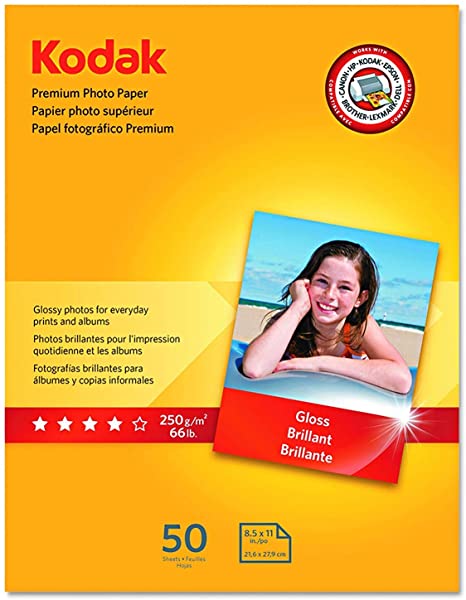 Kodak photo paper 8.5 x 11 glossy, 50 counts 66 lb - 252 g/m (41159-8360513)