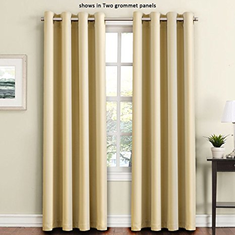 Flamingo P Light Blocking Ultimate Performance Solid Pattern Drape, Noise Reducing, Grommet Top, One Panel 96 by 52 inch -Wheat