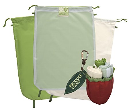 ChicoBag Produce Stand Complete Starter Kit - rePETe, rePETe Mesh & Hemp-Cotton Reusable Produce Bags with Pouch (Set of 3)