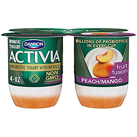 Activia Dannon Fruit Fusion Probiotic Lowfat Yogurt Peach & Mango, 4 oz, 4 ct