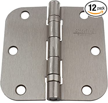 GlideRite Hardware 3558-2BB-SN-12 Satin Nickel Finish Ball Bearing 3.5 inch Steel Door Hinges 0.625 inch Radius Corners 12 Pack, 3.5"