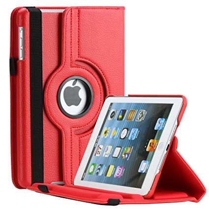 Apple iPad Mini Case / iPad Mini 2 case / iPad mini 3 Case - Thilon, 360 Degree Rotating Stand PU Leather Case Cover with Stand, Auto Sleep / Wake for iPad mini 1, 2, 3 case (Red)