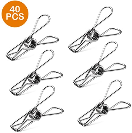 Jieyong 40PCS Clothespins for Laundry, 2.36IN Stainless Steel Durable Clothes Pegs, Multi-Purpose Metal Wire Utility Clips for Home, Kitchen, Office, Outdoor, Travel