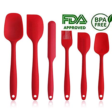 Silicone Spatula Set - 6 Piece Non-Stick Rubber Spatula Set with Stainless Steel Core - Heat-Resistant Spatula Kitchen Utensils Set for Cooking, Baking and Mixing - Red