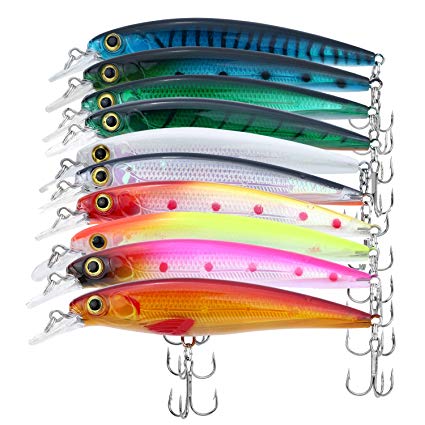 Discover Fish Fishing Lures Bass Trout Muskie Minnow Mens Topwater Hard Plastic Swimbaits LifeLike Artificial Pro Fish Lure Baits with Treble Hooks for Freshwater Saltwater