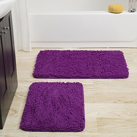 Lavish Home 2 Piece Memory Foam Shag Bath Mat-Purple