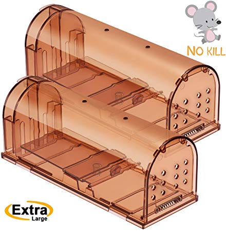 TOPELEK 2PCS Humane Rat Trap, Large Live Mouse Trap, Large Mouse Catcher, Rats Catch and Release, No Poison Rat Trap, Durable Rat Catcher, Indoor and Outside Rat Mice Traps, 7.91 x 2.95 x 3.15 inches