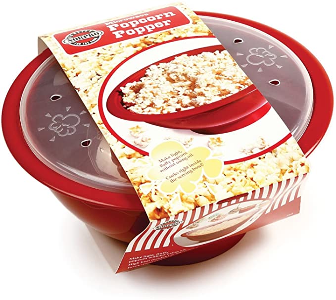 Norpro 562 Microwave Popcorn Popper, 10.5" x 5" x 10.5", Red, w/clear lid