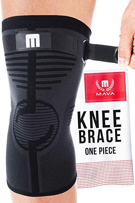 Mava Knee Sleeve - Knee Support with Adjustable Strap -Does NOT ROLL Down- Compression Knee Brace for Men & Women -Weightlifting, Running, Workout, ACL - Pain Relief - Check Sizing Chart - ONE Piece