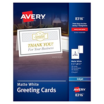 Avery Half-Fold Greeting Cards for Inkjet Printers, 5.5 x 8.5 Inches, White, Box of 30 (8316)