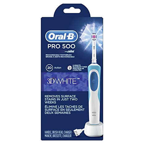 Oral-B Pro 500 3D White Electric Rechargeable Toothbrush, powered by Braun