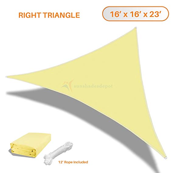 Sunshades Depot 16'x16'x23' FT Right Triangle Waterproof Knitted Shade Sail Curved Edge Canary Yellow 220 GSM UV Block Shade Fabric Pergola Carport Awning Canopy Replacement Awning