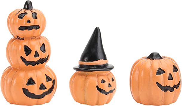 DOITOOL Halloween Miniature Pumpkin Figurines Ornaments, 3Pcs Resin Pumpkin Decorations for Halloween Favors Bag Fillers, Dollhouse Fairy Garden Accessories