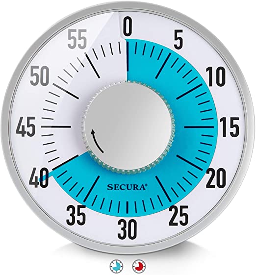 Secura 60-Minute Visual Timer 6-Inch Mechanical Countdown Timers for Teaching, Meeting, Cooking, Working - Timer for Kids with Magnetic Backing, Foldable Legs, Hanging Hole (Blue)