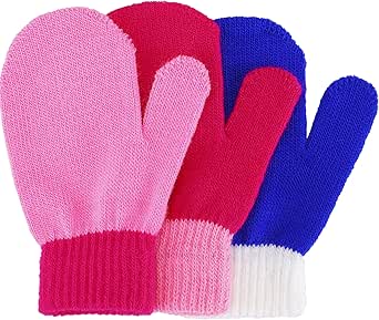 SATINIOR 3 Pairs Toddler Magic Stretch Mittens Little Girls Soft Knit Mitten Baby Boys Winter Knitted Gloves