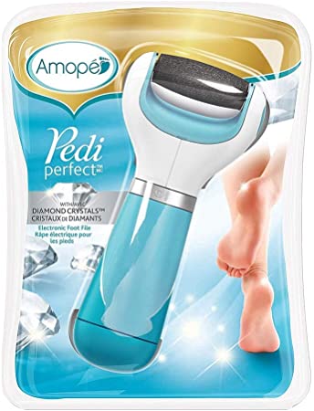 Amope Pedi Perfect Electronic Dry Foot File (Blue), Regular Coarse Roller Head with Diamond Crystals for Feet, Removes Hard and Dead Skin –  1 Count