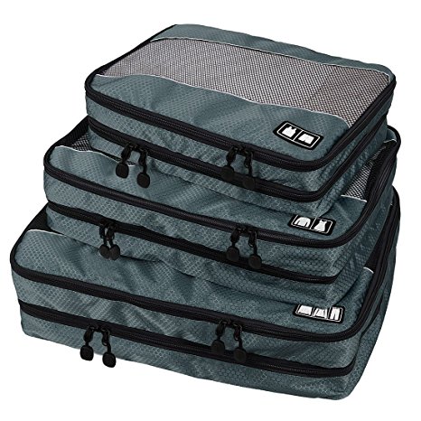 BAGSMART Breathable Travel Packing Cubes, Small to Large 3-Bags Value Set, Length 13 to 17 inches, Fit 21 inches Carry on Suitcase(Grey-Double Compartment)