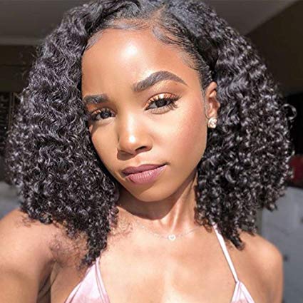ATZHAIR 13x6 Lace Front Wigs Brazilian Virgin Human Hair Wigs Glueless Cap Deep Curly Bob Wig Pre Plucked with Baby Hair for African American Women 150% Density Natural Color 12 inches
