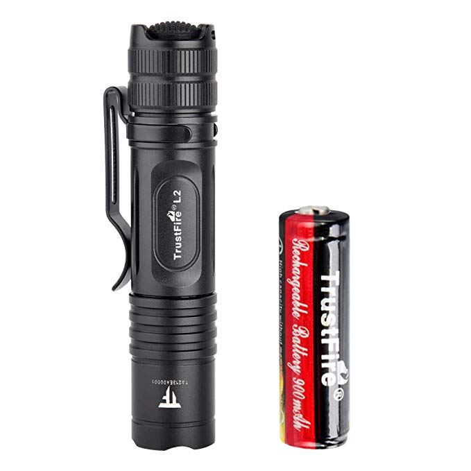 TrustFire L2 mini flashlight 1000 lumens bright with CREE XP-L HD LED and AA/14500 rechargeable battery - 2 modes tactical for EDC, camping, hiking, dog walking