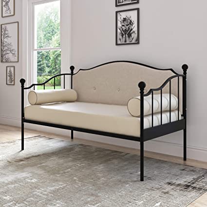 DG Casa Thompson Metal Button Tufted Upholstered Platform Daybed Bed Frame, Twin Size in Black & Beige, Black/Beige