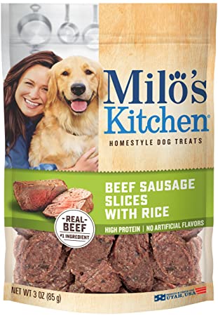 Milo's Kitchen Home-Style Dog Treats 100% Real Beef Sausage Slices With Rice 3 Oz.