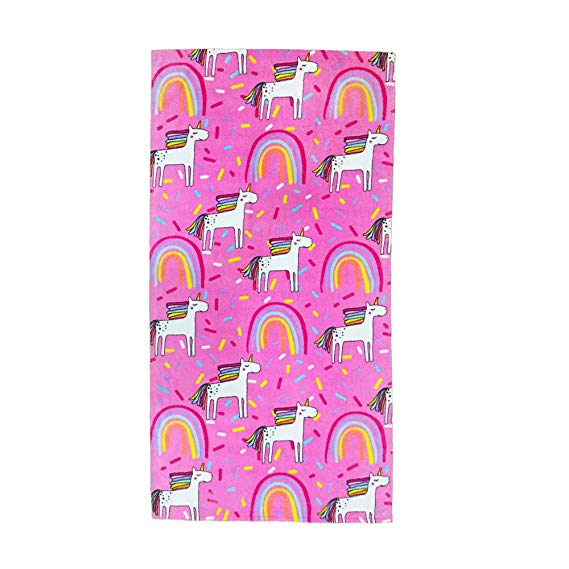 CC EFIND Beach Towel for Kids, 100% Cotton Soft Blanket Throw, 24” X 48” Unicorn Terry Towel for Travel, Beach, Swimming, Bath, Camping, and Picnic