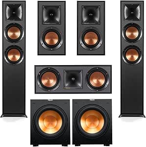 Klipsch Reference Series 5.2 Home Theater Pack with 2X R-625FA Floorstanding Speakers, R-52C Center Channel Speaker, 2X R-41M Bookshelf Speakers, 2X R-12SW Subwoofers, Black