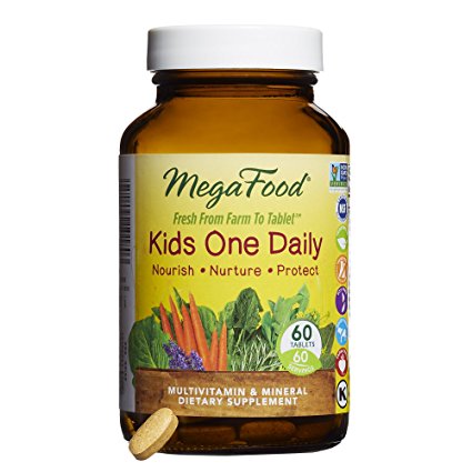 MegaFood - Kid's One Daily, Multivitamin Support for Healthy Growth and Development without Artificial Sweeteners or Food Coloring, Vegetarian, Gluten-Free, Non-GMO, 60 Mini-Tablets