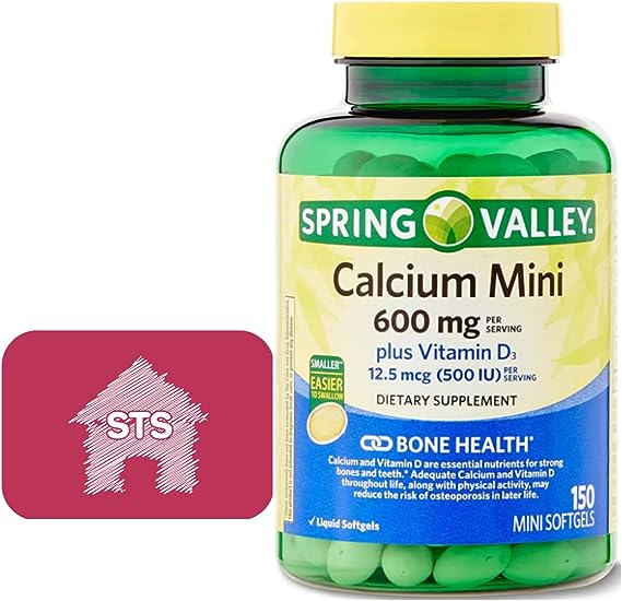 Spring Valley Calcium Plus Vitamin D3, 150 Mini Softgels   STS Sticker.