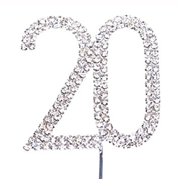 Cosmos  Rhinestone Crystal Silver Number 20 Birthday 20th Anniversary Cake Topper