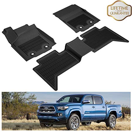 KIWI MASTER Floor Mats Compatible for 2018 2019 2020 Toyota Tacoma Double Cab Crew Cab All Weather Protector Mat Liners Front Rear 2 Row Seat TPE Slush Liner Black