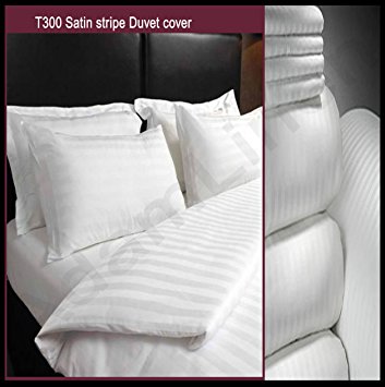 Adam Linens Luxury 5 Star Hotel Quality White 100%Cotton 300 Thread Count Satin Stripe Duvet Cover + Pillowcase Single, Double & King Size (King) by Adams