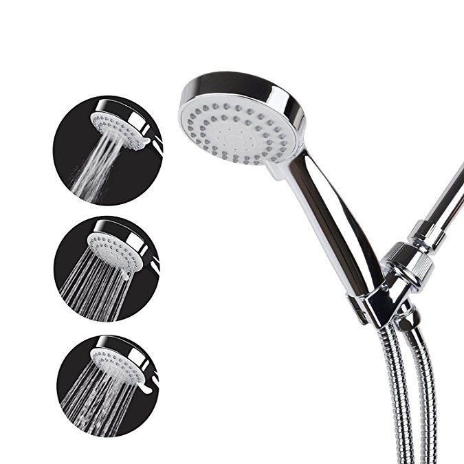 Basong High Pressure Bathroom Shower Head Set 3 Functions Spray Setting Handheld Showerhead with Adjustable Bracket 59" Hose