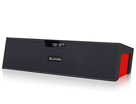 XLeader SoundPak Wireless Bluetooth Speaker,7W Loud Stereo and Bass,with LCD Display and Alarm Colok ,support 8 hours Playtime(Black-red)